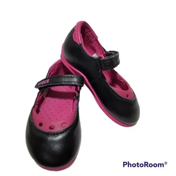 Crocs Toddler Shoes‎ Girls Size C4 Mackenzie Mary Jane Black Magenta Pink Purple