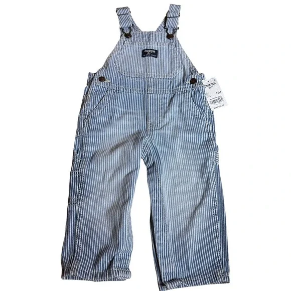OshKosh B'gosh Overalls Kids 12M Blue Hickory Stripe NEW Carpenter Denim Bibs