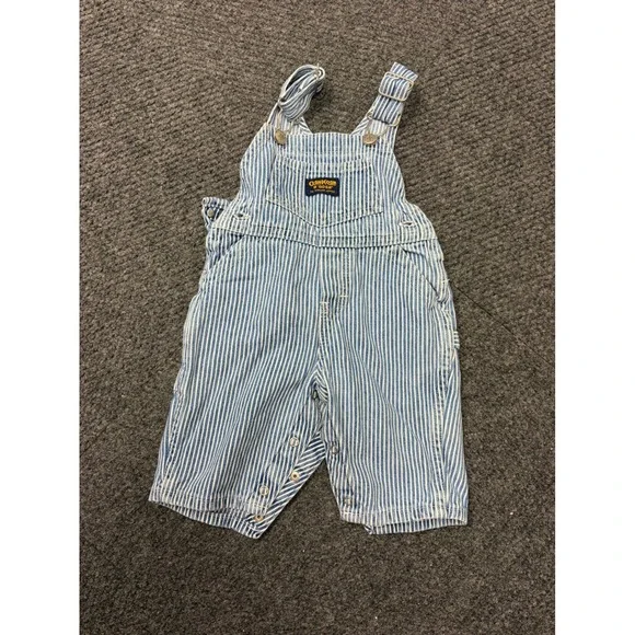OshKosh B'gosh Vintage Hickory Stripe Vestbak Denim Overalls Blue White Size M