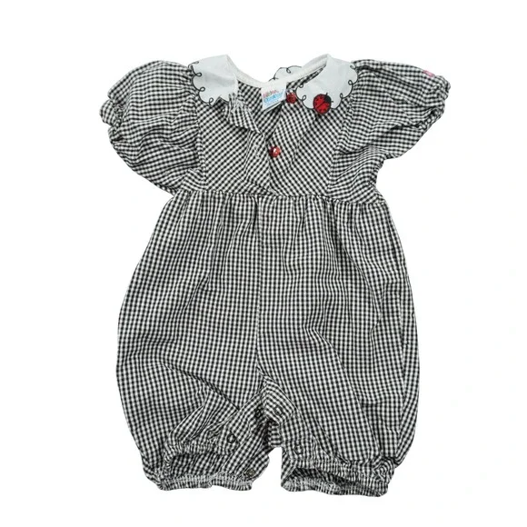 Vintage OshKosh B'gosh Baby Girl Gingham Ladybug Romper 6-9 Months Made in USA