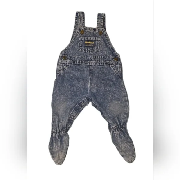 Vintage‎ Oshkosh B'Gosh Kids Denim Footed Overalls Acid Wash 6-9 Months 90s USA