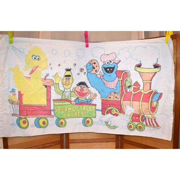 Vintage Beach Towel Sesame Street Riding on The Train
