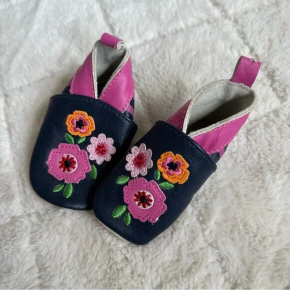 Jojo Maman Bebe | Purple, Pink & Blue Floral Infant Moccasins | Size 0-6 Months