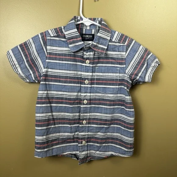 Oshkosh B'gosh Boys Size 4T Multi-Color Striped‎ Short Sleeve Button Up Shirt