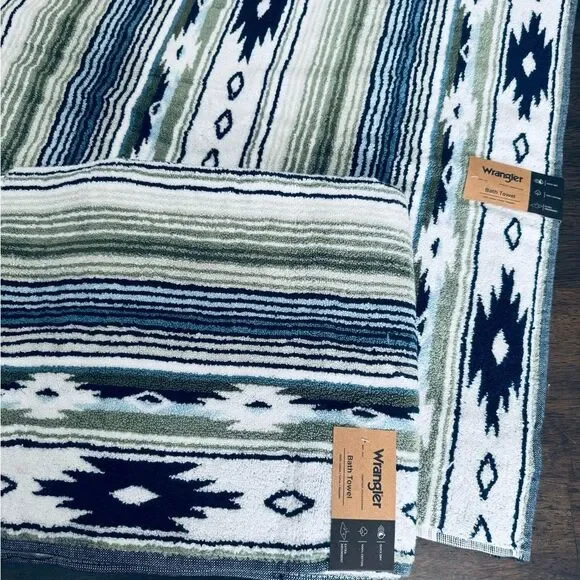 Wrangler 2-ct Western Aztec Blue Green Tribal Boho Bath Towels Set