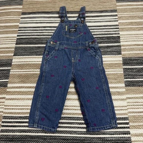 OshKosh B'gosh Overalls Girls 12‎ Months Denim Embroidered Butterfly Toddler