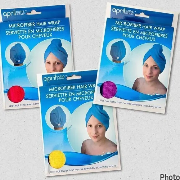 NWT 3 Microfiber Hair Wrap Hair Turban Towel Yellow Pink & Purple w/ hold button
