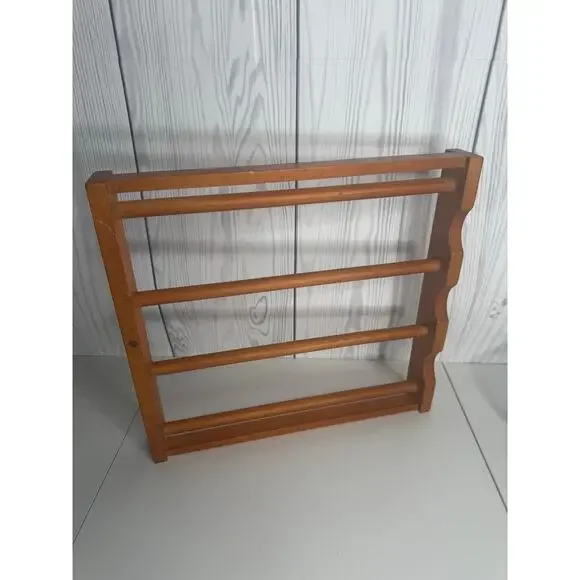 Vintage Wooden Towel Doily Potholder Rack Bathroom Kitchen Standing 12 x 12