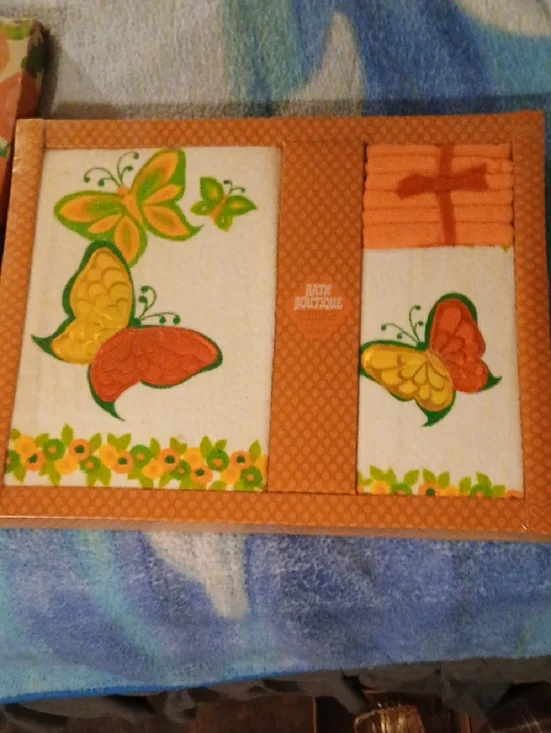 Orange Butterfly Print Bath Towel Set by