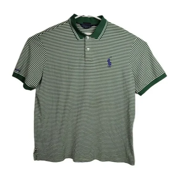 Polo Golf Ralph Lauren Polo Shirt Men's XXL Green/White Stripes Big Pony Pro Fit