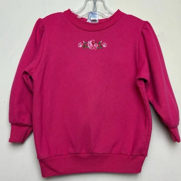 Vintage 1990s Oshkosh B'Gosh USA Girls 4T Embroidered Rose Pullover Sweatshirt
