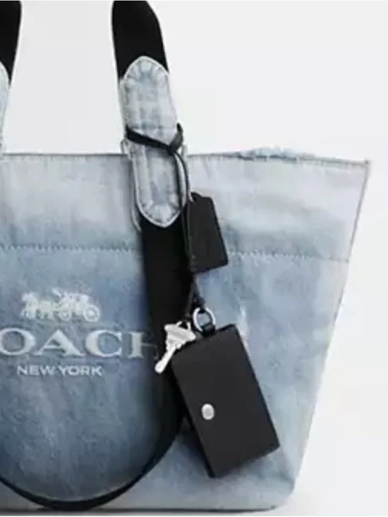 Coach Black Leather Card Holder with Key charm and hang tag on Loop