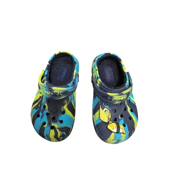 Crocs Kids C9 Tie-Dye Clogs Bee Charm & Fuzzy Lined Interior Casual Relax