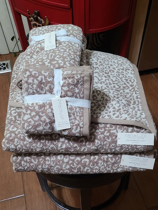 Rachel Zoe Cheetah Mink Coconut Bath Sheet Set