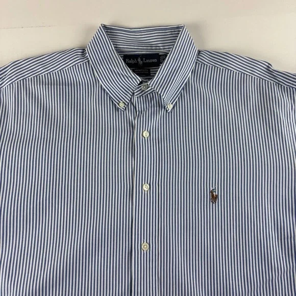 Ralph Lauren Yarmouth Pinpoint Oxford Shirt Mens 17-35 Blue Flesh Pony Preppy