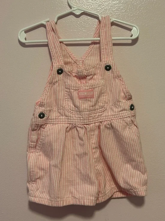 Vintage OshKosh B'gosh Light Pink Striped Girls Shortalls Sz 18 Mo
