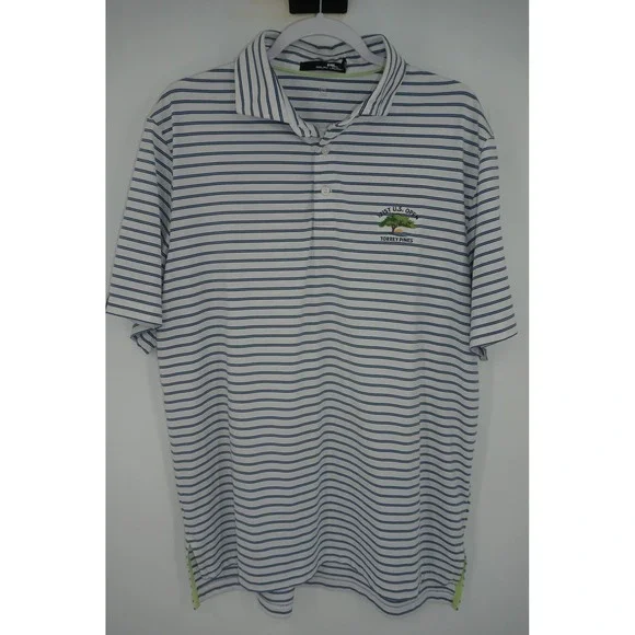 RLX Ralph Lauren Polo Shirt Mens Large White/Blue 121st US Open Golf