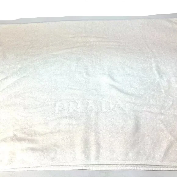 PRADA Bath towel Interior Throw Blanket logo Beach towel towel cotton White