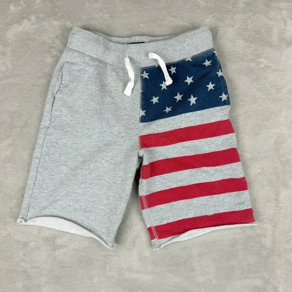 OshKosh B'gosh Shorts Kids 8 Gray American Flag July 4th Stars Stripes Patriotic