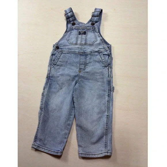 OshKosh Bgosh Toddler Boys Light Wash Denim Carpenter Overalls Size 2T Blue