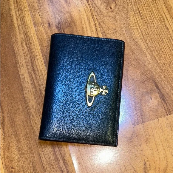 Authentic Vivienne Westwood Black Leather Agenda with Gold Tone Logo