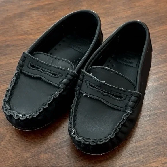 Janie and Jack Black Leather Baby Loafers