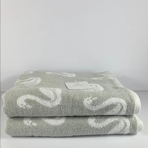 Deborah Connolly Swan Print Bath Towel Set Gray White Quick Dry Cotton 2 Pc NEW
