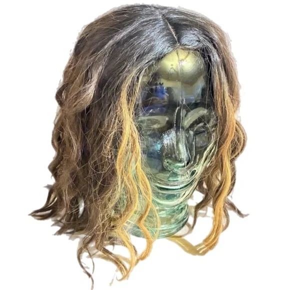 Ombré Wavy Wig Front Lace Middle Part Bob Brown/Blonde Highlight Shoulder Length