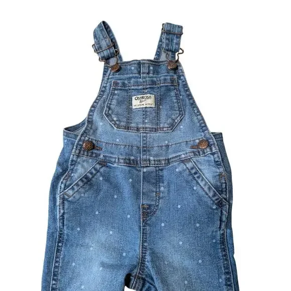 OshKosh B'Gosh Overalls, size 12 Months; Blue Denim with White Polka dots