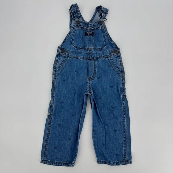 OshKosh B'gosh Denim Overalls Toddler 3T Blue Jean Vestbak Animal Print‎