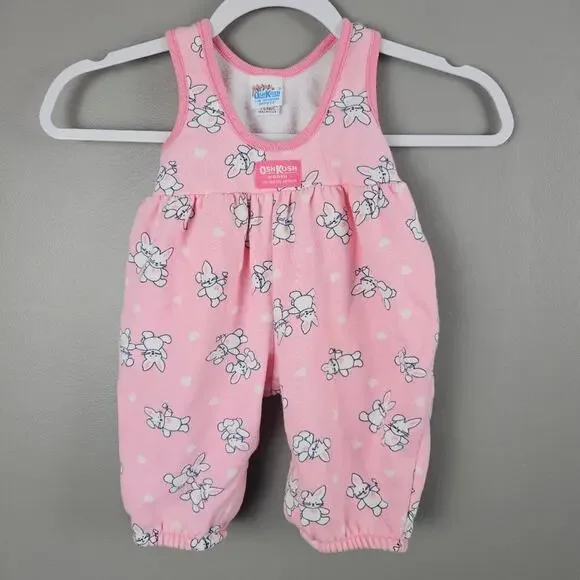 Vintage Oshkosh B'Gosh Bodysuit Overalls Easter Bunny Pink Girls 3/6 Months USA