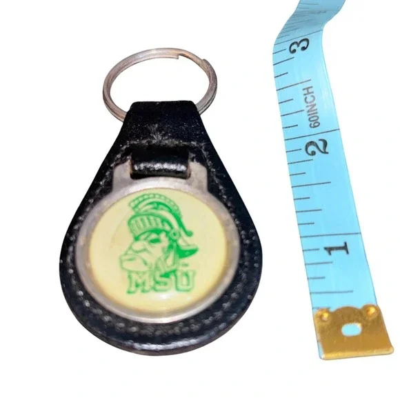 Vintage | MSU Spartans‎ Leather Keychain | Green Mascot Logo Key Ring