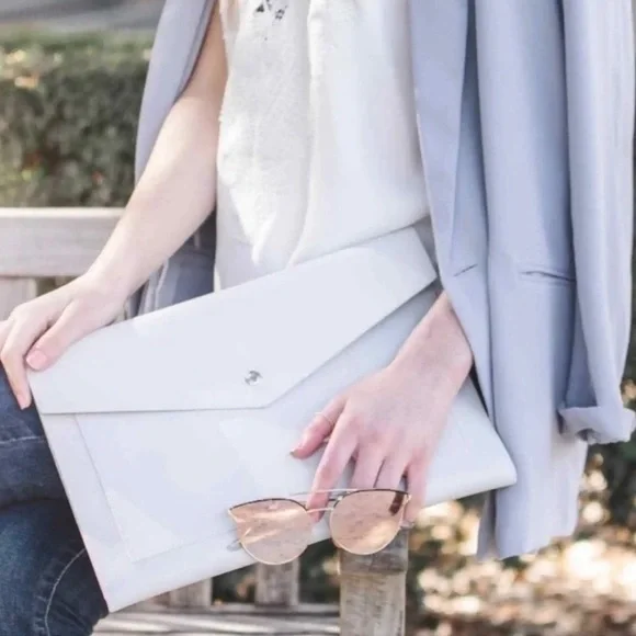 Glass Ladder & Co Megan Vegan Portfolio Clutch Cloud Gray NWOT
