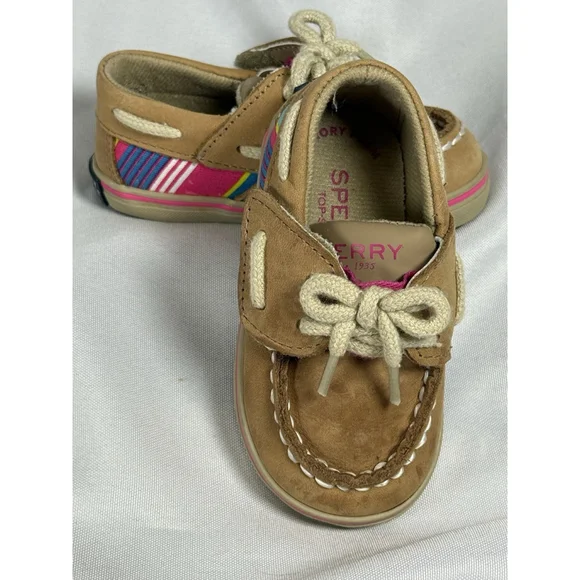 Sperry Top-Siders Intrepid Crib Jr. Pink & Teal Striped Fabric Infant 3M Leather