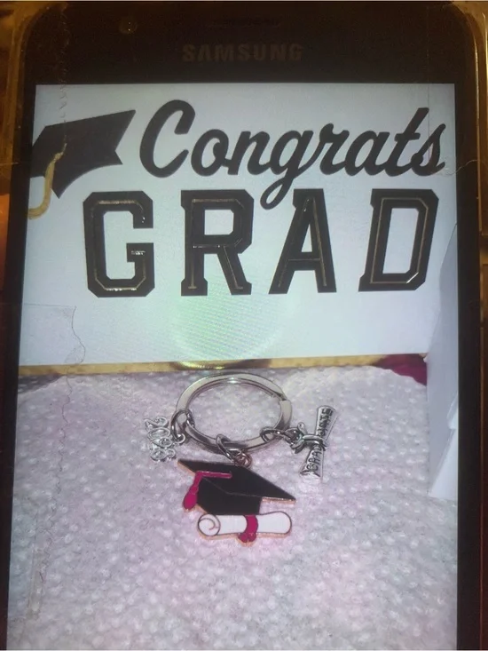 Graduation Keychain Cap & Diploma Charm - Black & Red NEW Handmade Unisex