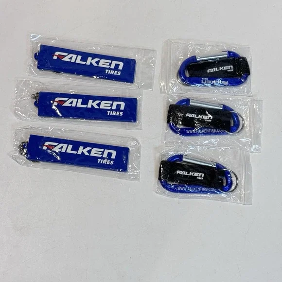 NEW Falken Tires Advertising Keychain Lot of 3 Carabiners & 3 Rubber