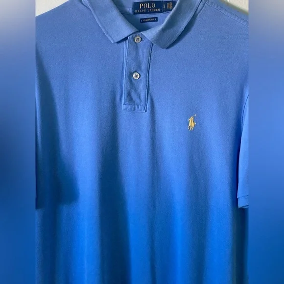 Ralph Lauren Men's Polo Shirt SZ L in sky Blue with Gold Logo 100%cotton