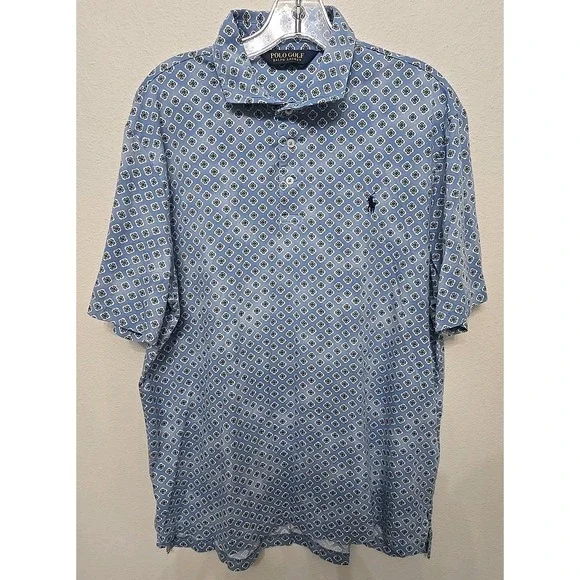 Ralph Lauren Polo Golf Short Sleeve Soft Cotton Polo Shirt Sz L Blue Snow Flakes