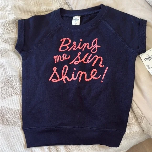 NWT OshKosh B'gosh Navy Blue and Pink studded crewneck short sleeve Sweatshirt