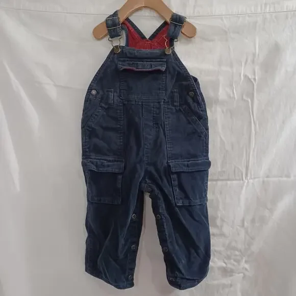 OshKosh b'gosh size 18 months‎ blue corduroy overalls flannel liner