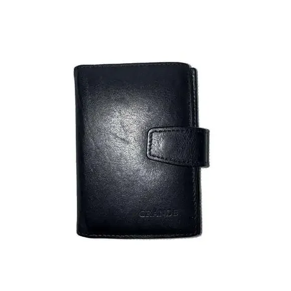 Grande Black 100% Leather Card Holder Wallet with Snap Closure