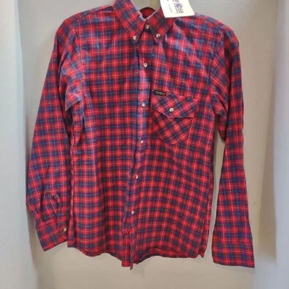 👍 Oshkosh Plaid Flannel Shirt Size 14. K1