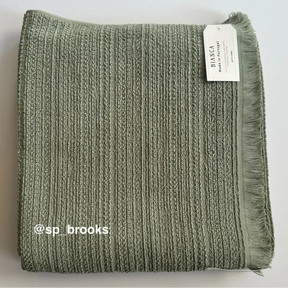 🎁2PC BIANCA Bath Towels - Green Cotton Boucle Textured Pattern