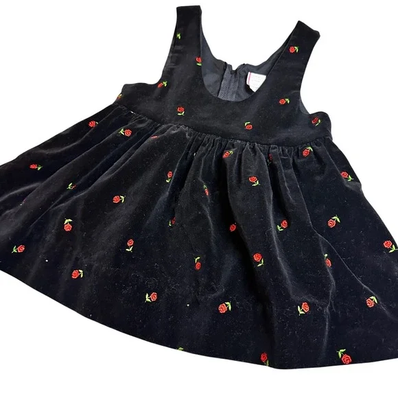 Vintage OshKosh B'gosh Velvet‎ Rosebud Dress 4T Black Embroidered Holiday Jumper