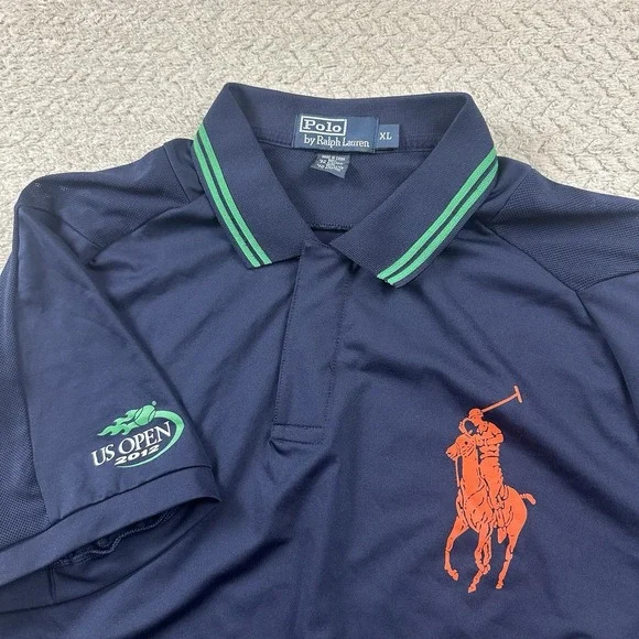 Polo Ralph Lauren US OPEN 2012 Big Pony Snap Collar Navy Polo Shirt Size XL