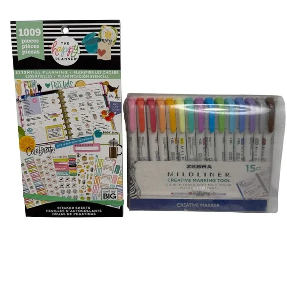 The Happy‎ Planner Sticker Pack Zebra Mildliner 15ct Multicolor Creative Markers