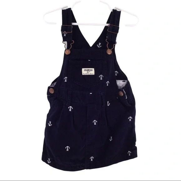 #017 Oshkosh Anchors Away Girl’s Blue and‎ White Overall Dress