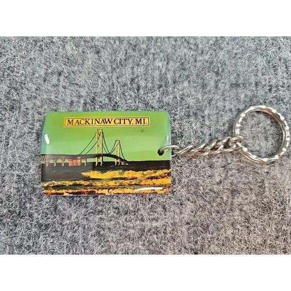 Vintage Mackinaw City Michigan MI Bridge Travel Keychain