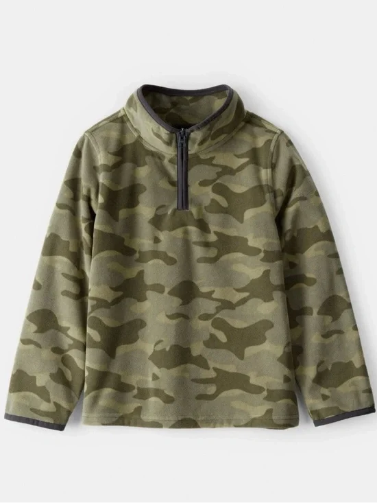 OshKosh Boys Camo Quarter Zip Fleece Pullover Size 7/8