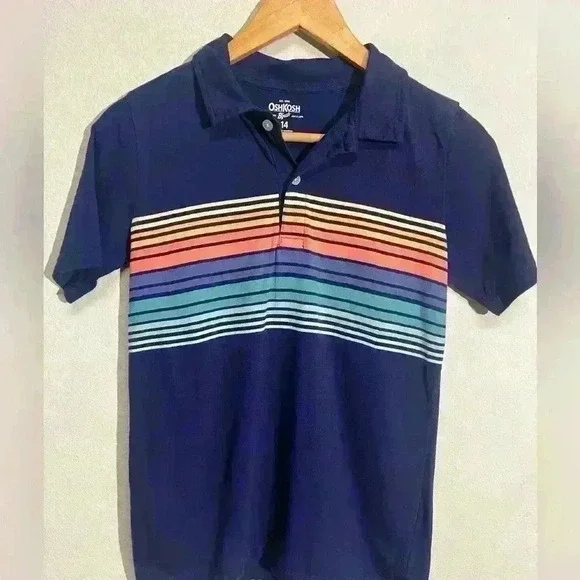 OshKosh B'gosh Boys Stripped Jersey Polo Shirt 14‎ Shirt Sleeve -Yarn Dyed Chest